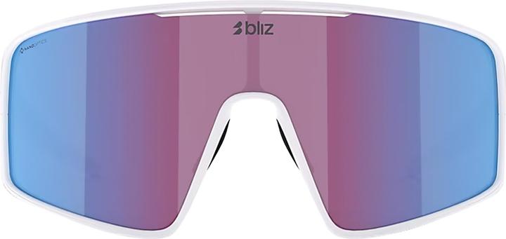 Actual product image Bliz P001 (matt white, White, White/Nano Optics Nordic Light Begonia - Violet w Blue Multi, Nano Optics Nordic Light Begonia - Violet w Blue Multi, Rose/purple blue mirrored)