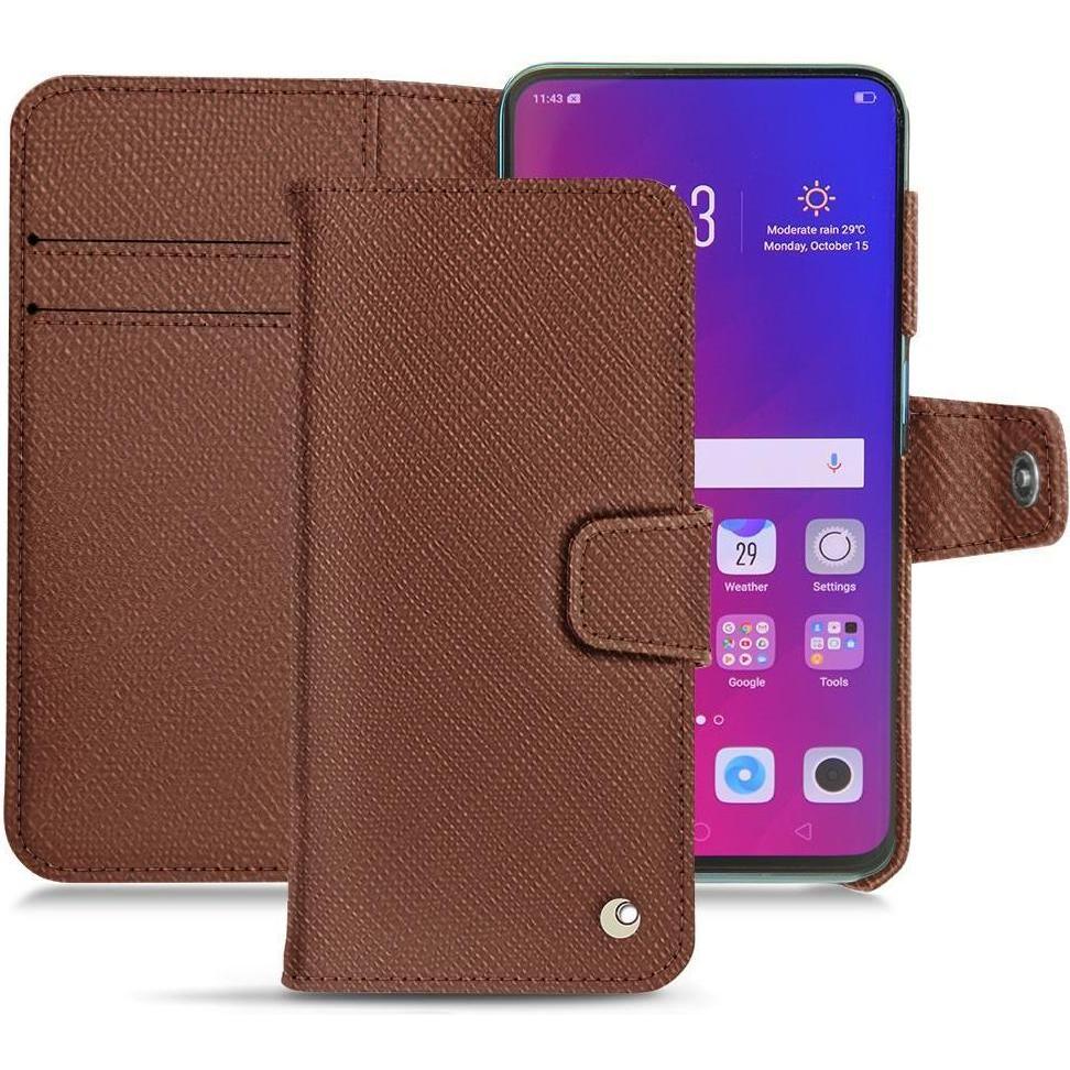 Noreve Lederschutzhülle Wallet (Oppo Find X), Smartphone Hülle, Braun