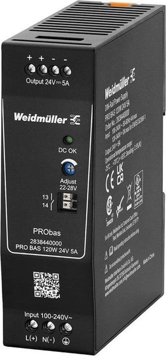 Image du produit Weidmüller Bloc d'alimentation pour rail DIN PRO BAS, 120 W, 24 V