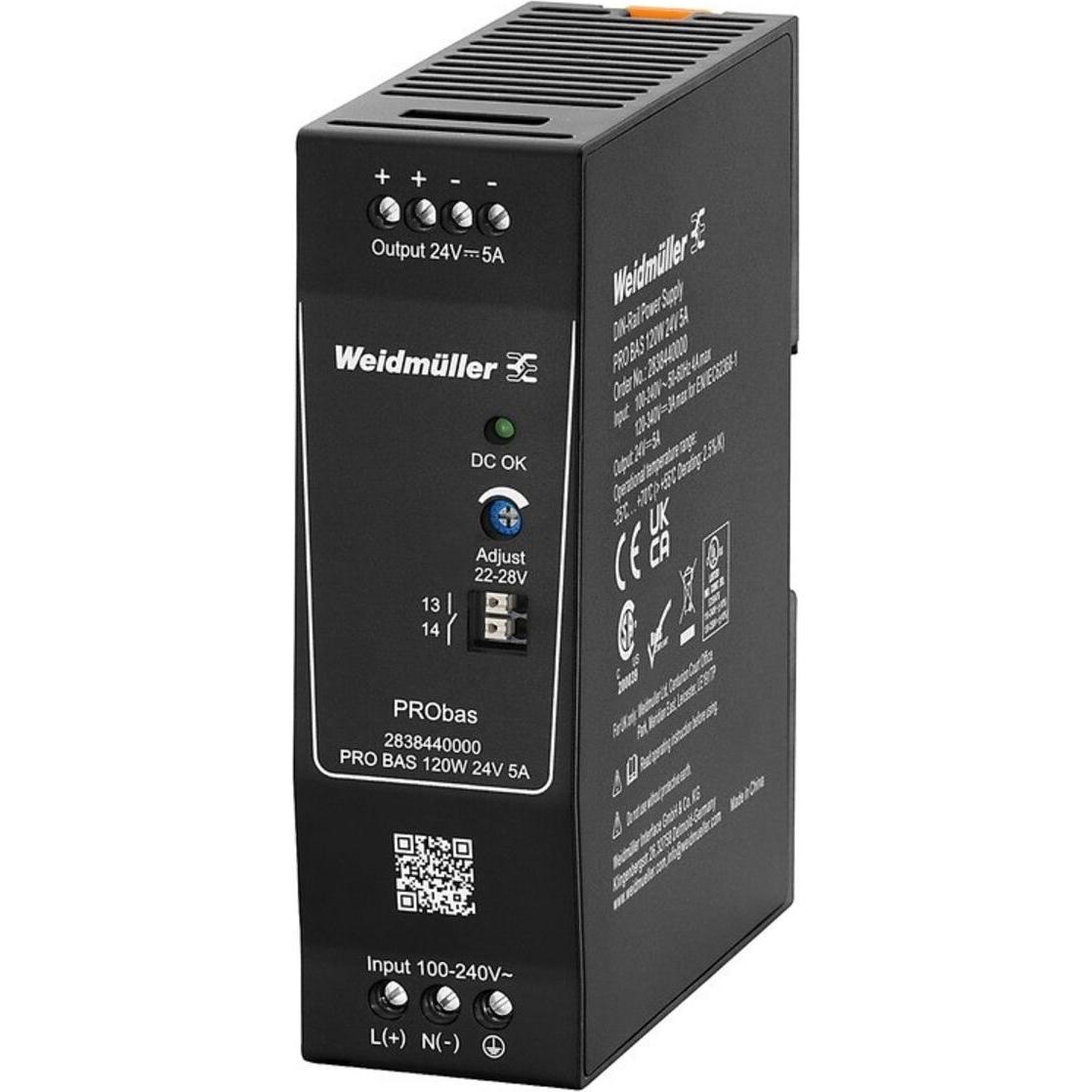 Weidmüller, Spannungswandler, DIN-Schienennetzgerät PRO BAS, 120 W, 24 V