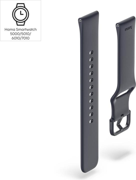 Actual product image Hama Armband zum Wechseln für Smartwatch 6010, Silikon, Blau (22 mm, Silicone, Stainless steel)