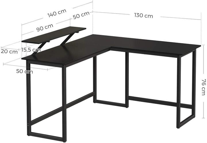 Actual product image Vasagle Desk black L-shaped, O-leg frame black 130.0 / 140.0 x 50.0 cm (140 x 130 x 90 cm)