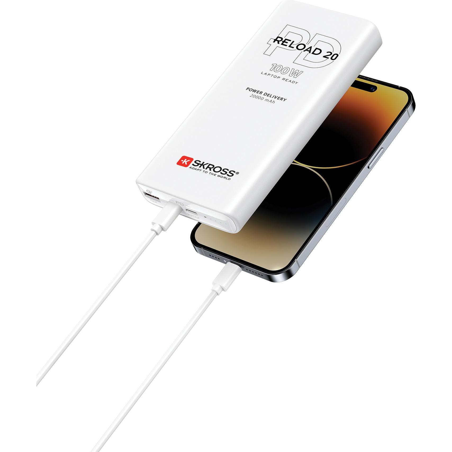 Peter Jäckel SKROSS Power Bank RELOAD 20000 100W PD White (20000 mAh, 100 W, 74 Wh), Powerbank, Weiss