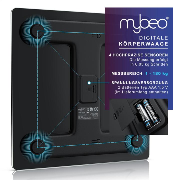 Actual product image Mybeo Personenwaage digital, Trittfläche aus 6mm Sicherheitsglas, schmales Design, max.180 kg Belastung (180 kg)
