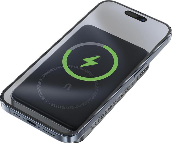 Actual product image Acefast Powerbank M10 Magnetic 2x USB-C PD 30W with 15W Inductive Charging and USB-C Cable - Black (10000 mAh, 30 W, 37 Wh)