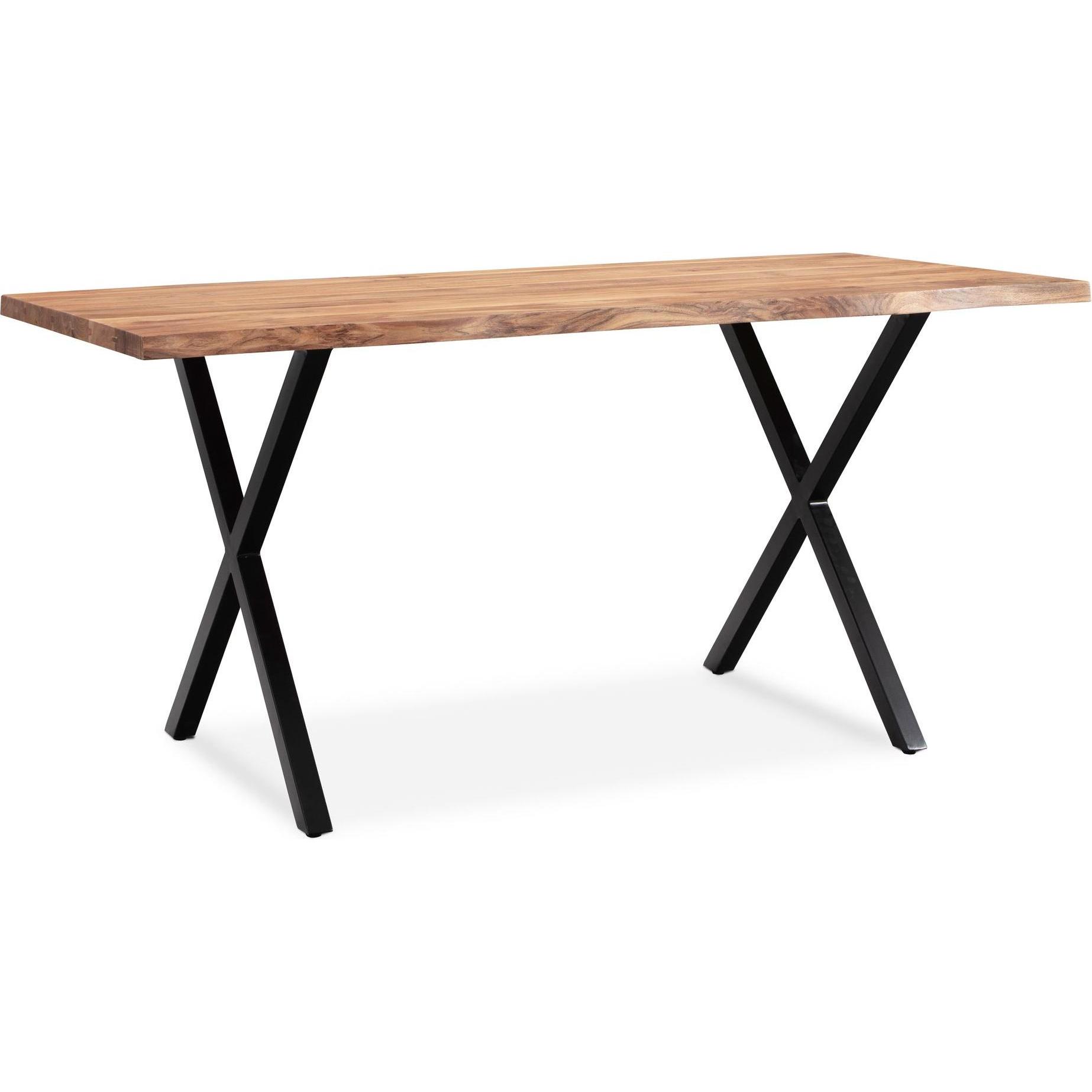 FineBuy, Esstisch, Esstisch Esszimmertisch Akazie Massivholz Metall Küchentisch Baumkante (80 x 140 cm)