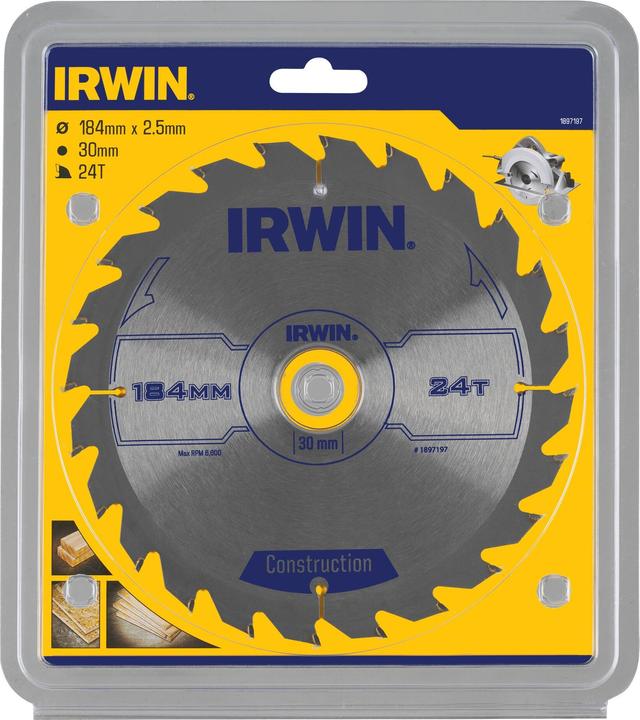Produktbild Irwin IRW1897197 184 x 30 mm, 24 Zähne Kreissägeblatt mit ATB Zahn Mahlgrössen