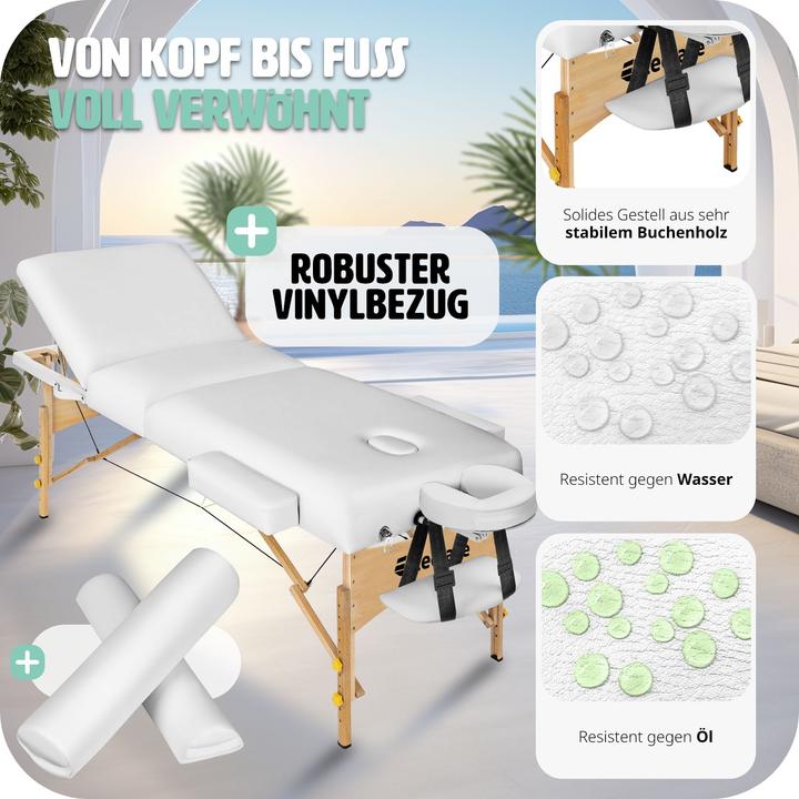 Produktbild tectake 3 Zonen Massageliege-Set Somwang mit 7,5cm Polsterung, Rollen und Holzgestell