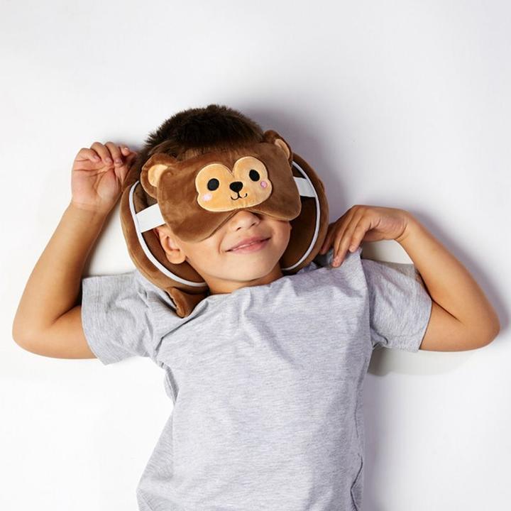 Actual product image Puckator Relaxeazzz Plush Monkey Round Travel Pillow & Eye Mask