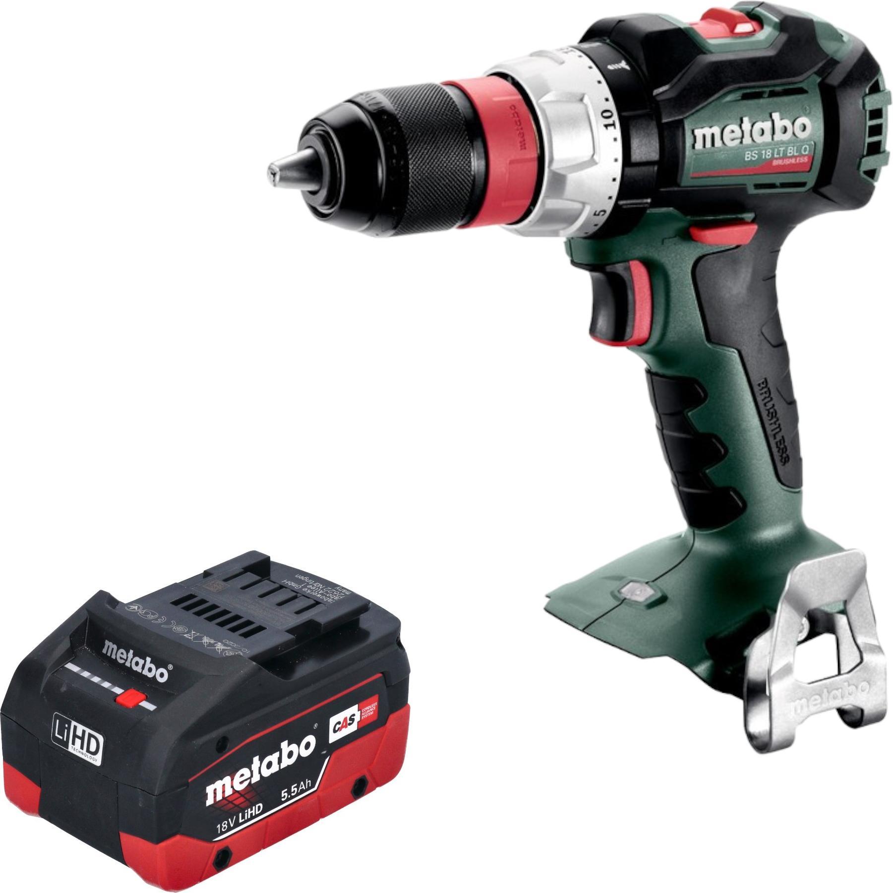 Metabo, Bohrmaschine + Akkuschrauber, BS 18 LT BL Q Akku Bohrschrauber 18 V 75 Nm Brushless + 1x LiHD Akku 5,5 Ah - ohne...