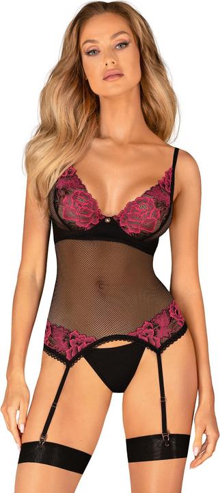 Immagine prodotto Obsessive Rosenty Strumpfhalter Korsett Schwarz/Lila (XL, XXL)