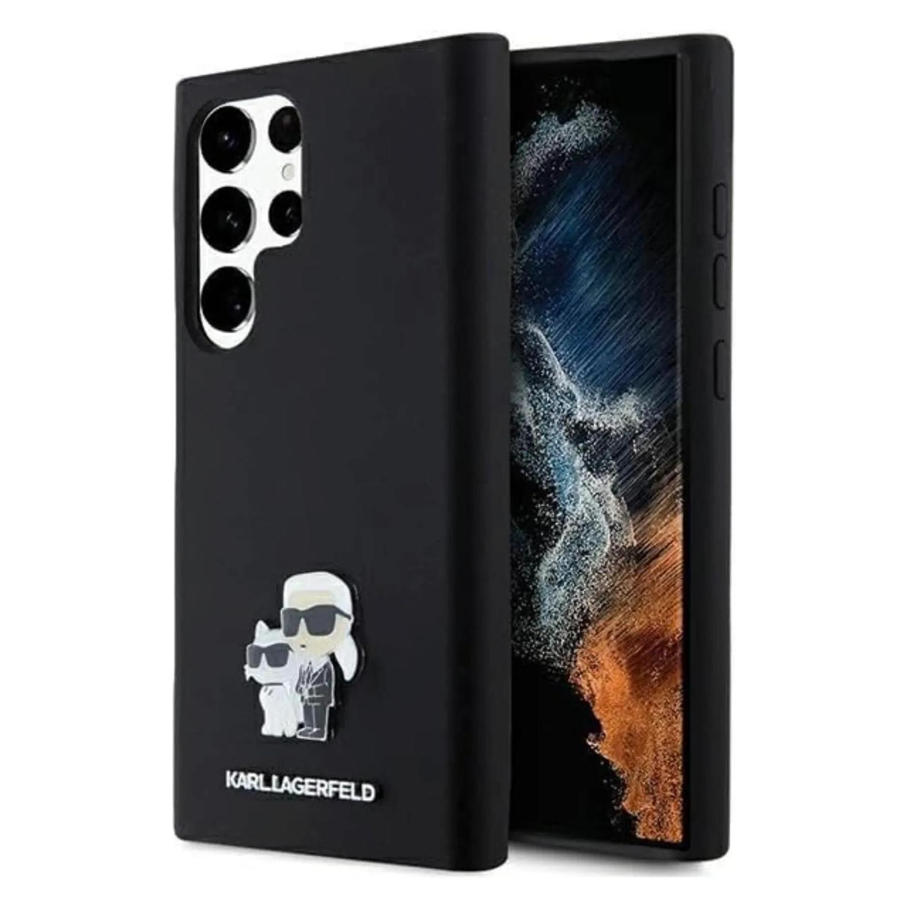 Karl Lagerfeld Klhclsmhkcnpk S928 Hardcase Czarny/black Silicone Karl&Choupette Metal P (Samsung Galaxy S24 Ultra), Smartphone Hülle, Schwarz
