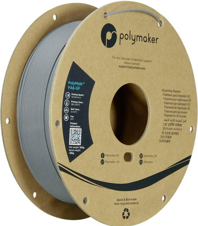 Produktbild Polymaker PolyMide PA6-GF Grey 1.75mm 500g (PA-GF, 1.75 mm, 500 g)