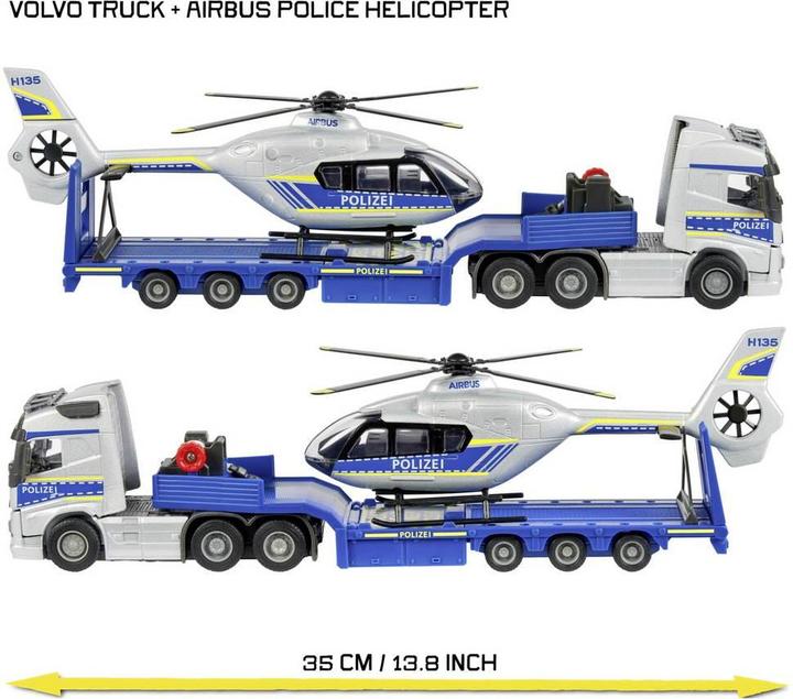 Actual product image Majorette Volvo Truck + Airbus Police Helicopter