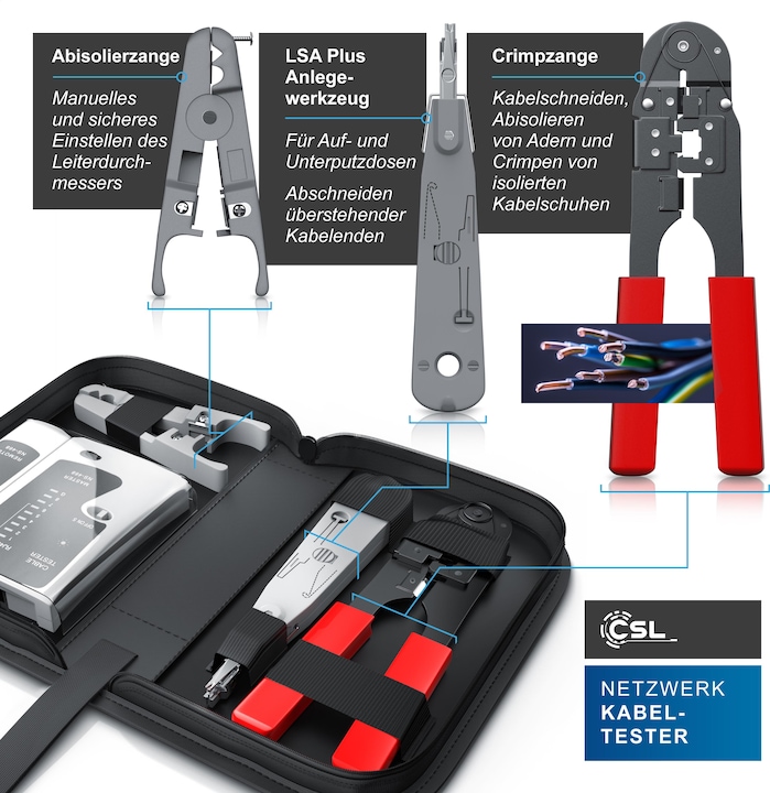 Actual product image CSL Network Cable Tester for RJ45 & RJ11 Cables - Patch Cord Cable Tester - LAN Network Cable Tester