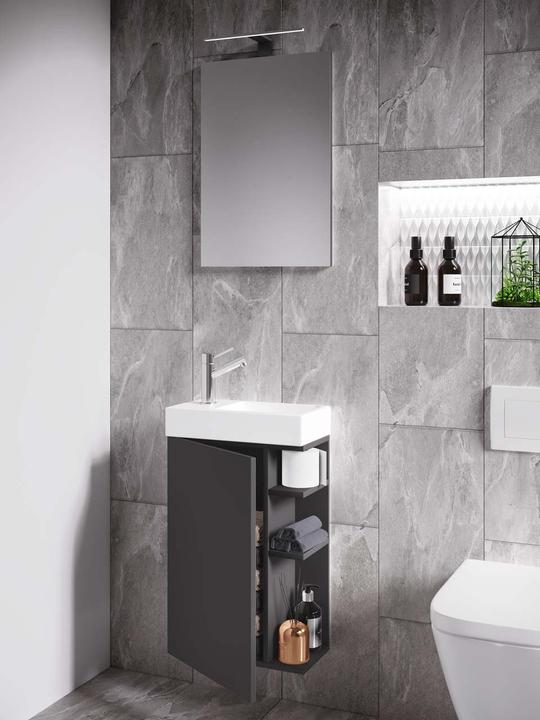 Produktbild VCM 3-tlg Badmöbel Set Gäste WC Gästebad Waschplatz Waschtisch klein schmal Lumia Spiegel