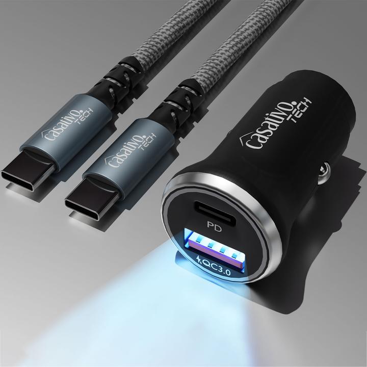 Image du produit Casativo 2er-Set Kfz-USB-Netzteil, (54 Watt) inkl. Ladekabel, USB-C PD & USB-A QC