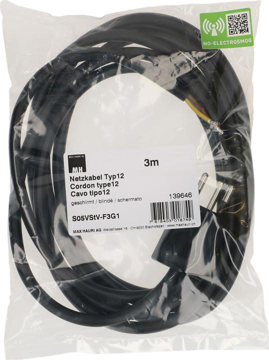 Actual product image Max Hauri Electrobiology MHAG mains cable 3G1.0 shielded type 12 (3 m)