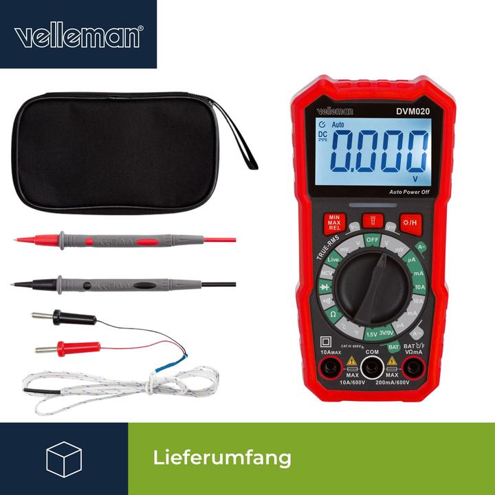 Actual product image Velleman Universal, robust true RMS digital multimeter - CAT III - 600 V - 8 functions (CAT III 600V)