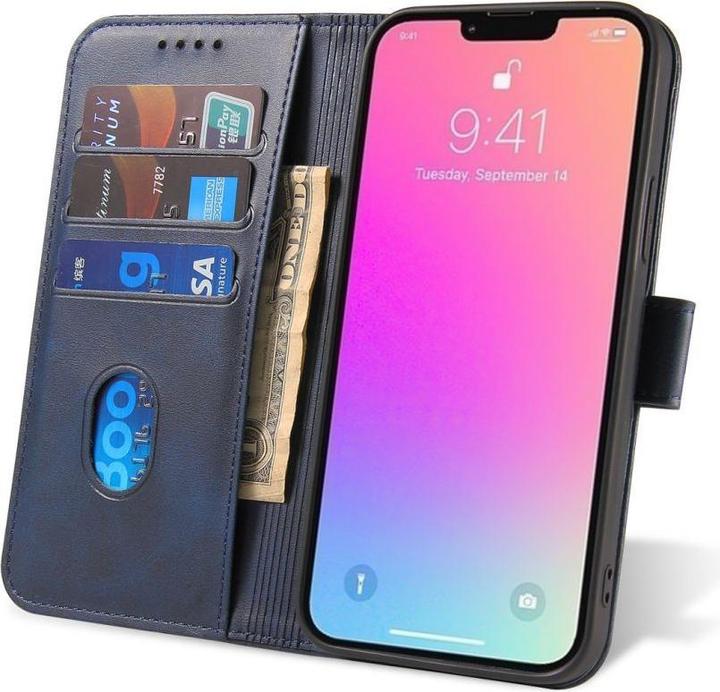 Produktbild Hurtel Wallet Case with Stand for iPhone 15 Pro Magnet Case - Blue (Apple iPhone 15 Pro)