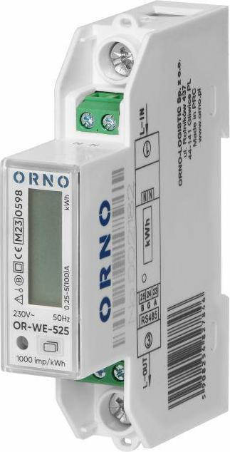 Orno Single-phase electricity meter, 100 A, RS-485 connection, MID, 1 module, DIN TH-35 mm, PV