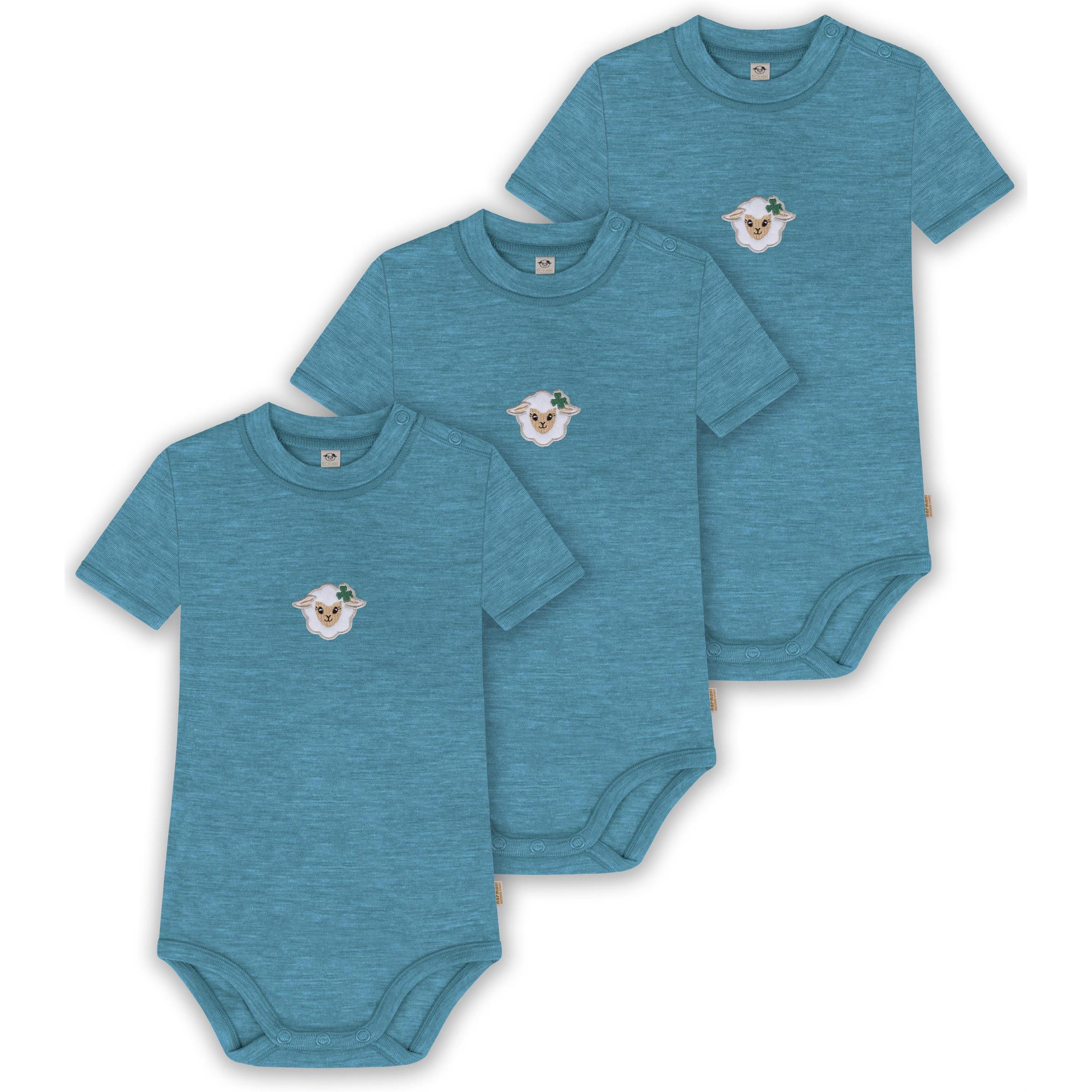 Normani, Body, 3er Set Baby Merino Kurzarmbody „Tihoi" - 9315, Blau, (68)