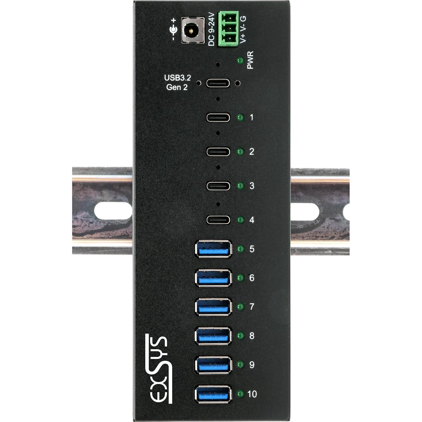 Thumbnail - Exsys Industrial USB 3.2 Gen 2x1 Hub 10-Port (USB-C, 10 Ports), Dockingstation + USB Hub
