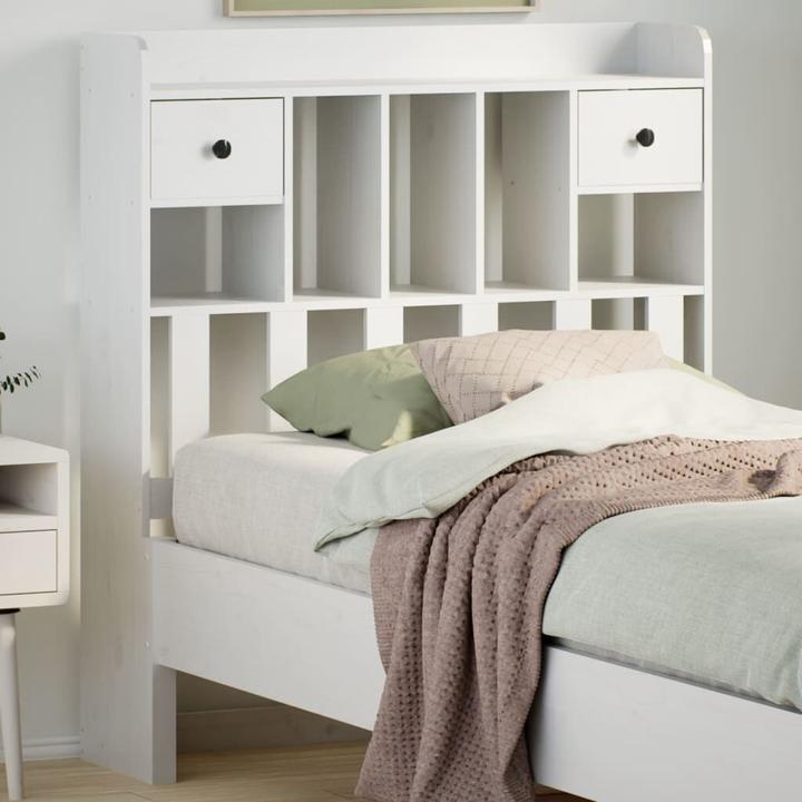 Produktbild VidaXL Kopfteil Bettkopfteil Betthaupt mit Stauraum Weiss 100cm Massivholz Kiefer