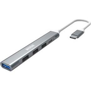 Marvo Hub USB UH008, adattatore USB-C 4-in-1, compatibile con Windows/macOS/Chrome OS (USB-C, 5 porte), Docking station + Hub USB, Argento