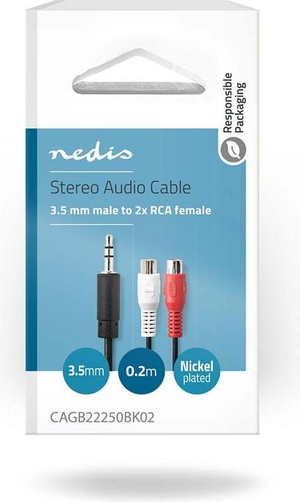 Produktbild Nedis Stereo-Audiokabel, 3,5 mm, 2X Cinch-Buchse (0.20 m, Cinch Kabel)