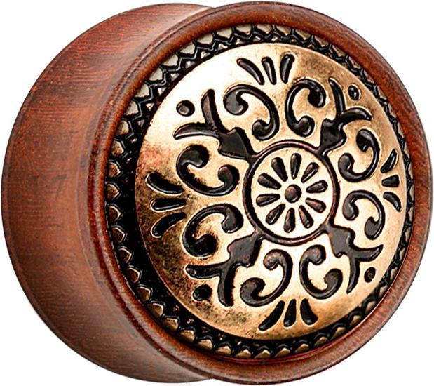 Produktbild Star Piercing Flared Plug aus Rosenholz Tribalmuster Antik (Messing, Organisch)