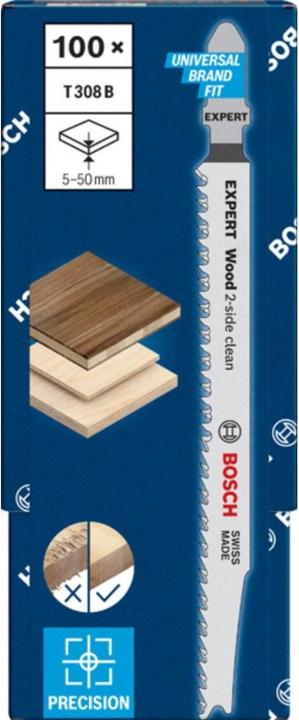 Produktbild Bosch Professional Zubehör EXPERT ‘Wood 2-side clean’ T 308 B Stichsägeblatt, 100 Stück