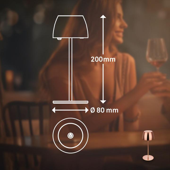 Actual product image Briloner Rechargeable LED table lamp - mini, touch, glossy copper (150 lm)