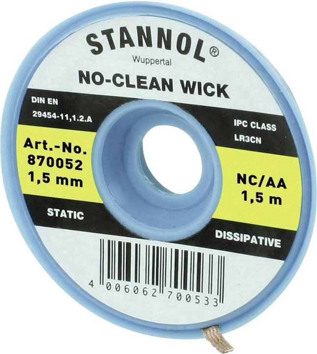 Produktbild Stannol Entlötlitze NC-AA Entlötlitze 1.5 mm x 1.5m halogenfrei (Entlötset)