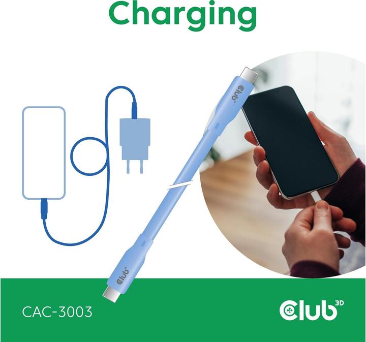 Actual product image Club 3D Club3D Lifestyle USB-C cable PD 240W,20Gbps 2m blue pc/st retail (2 m, USB 4.0, 240 W)