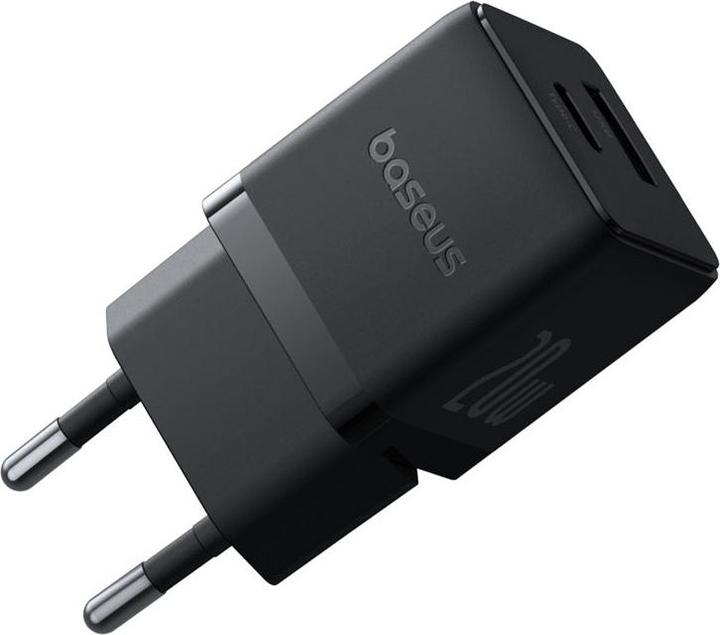 Actual product image Baseus Wall Fast Charger Palm 20W USB + USB-C QC3.0 PD3.0 with USB-C Cable 1m, Black (20 W, 2 ports)
