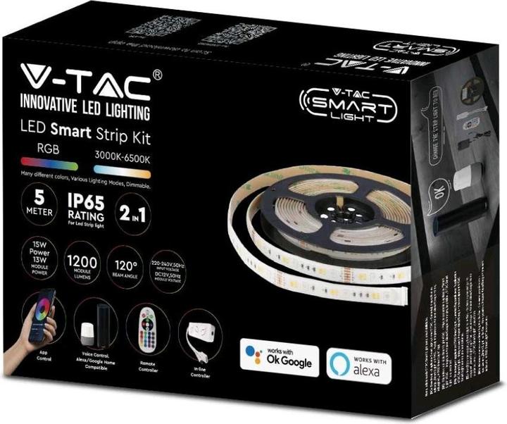 Produktbild V-TAC VT5050 90EU LEDStreifenKit 90 LEDs 13 W RGB WW CW TUYA Wifi Smart (RGB, 500 cm, Indoor)