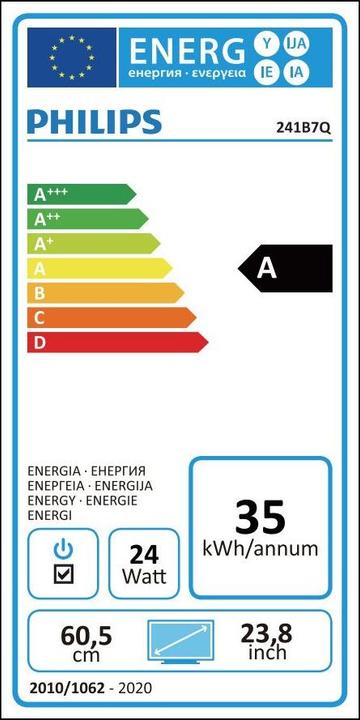 Label énergétique Philips 241B7QUBHEB/00 (1920 x 1080 pixels, 24")