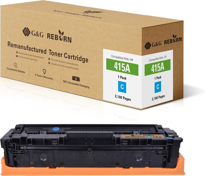 Image du produit G&G Toner de rechange HP 415A Compatible Cyan 2100 pages Reborn remanufactured 212