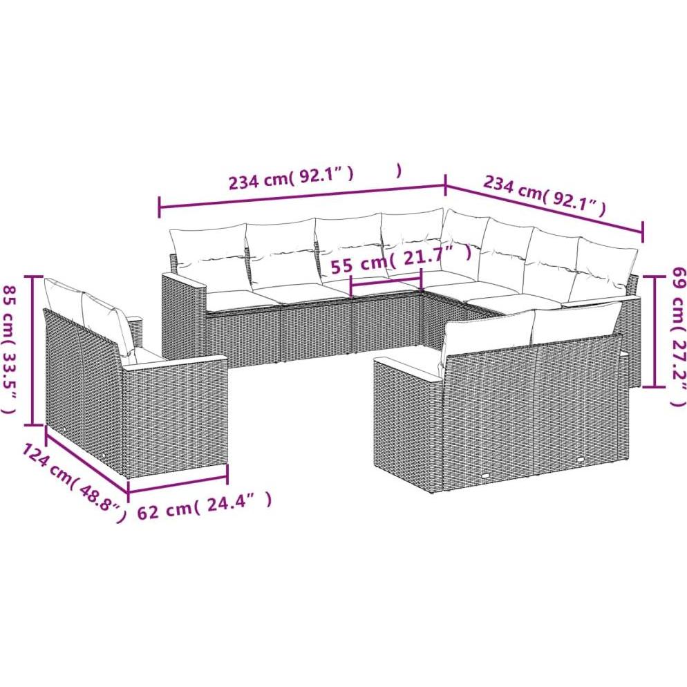 Thumbnail - VidaXL, Gartenlounge, 10-tlg. Garten-Lounge-Set mit Kissen