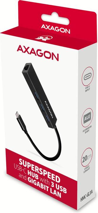 Produktbild Axagon HMC-GL3A USB-C-Hub, 3x USB-A, Gbit-LAN (USB-C, 4 Ports)