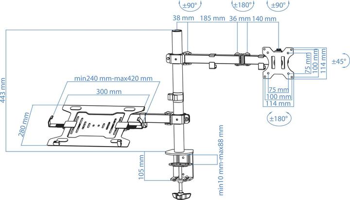 Actual product image Tooq Technology TABLE STAND TV/MON TOOQ 13-32 ALUMINIUM BLACK (Table, 32", 12.50 kg)