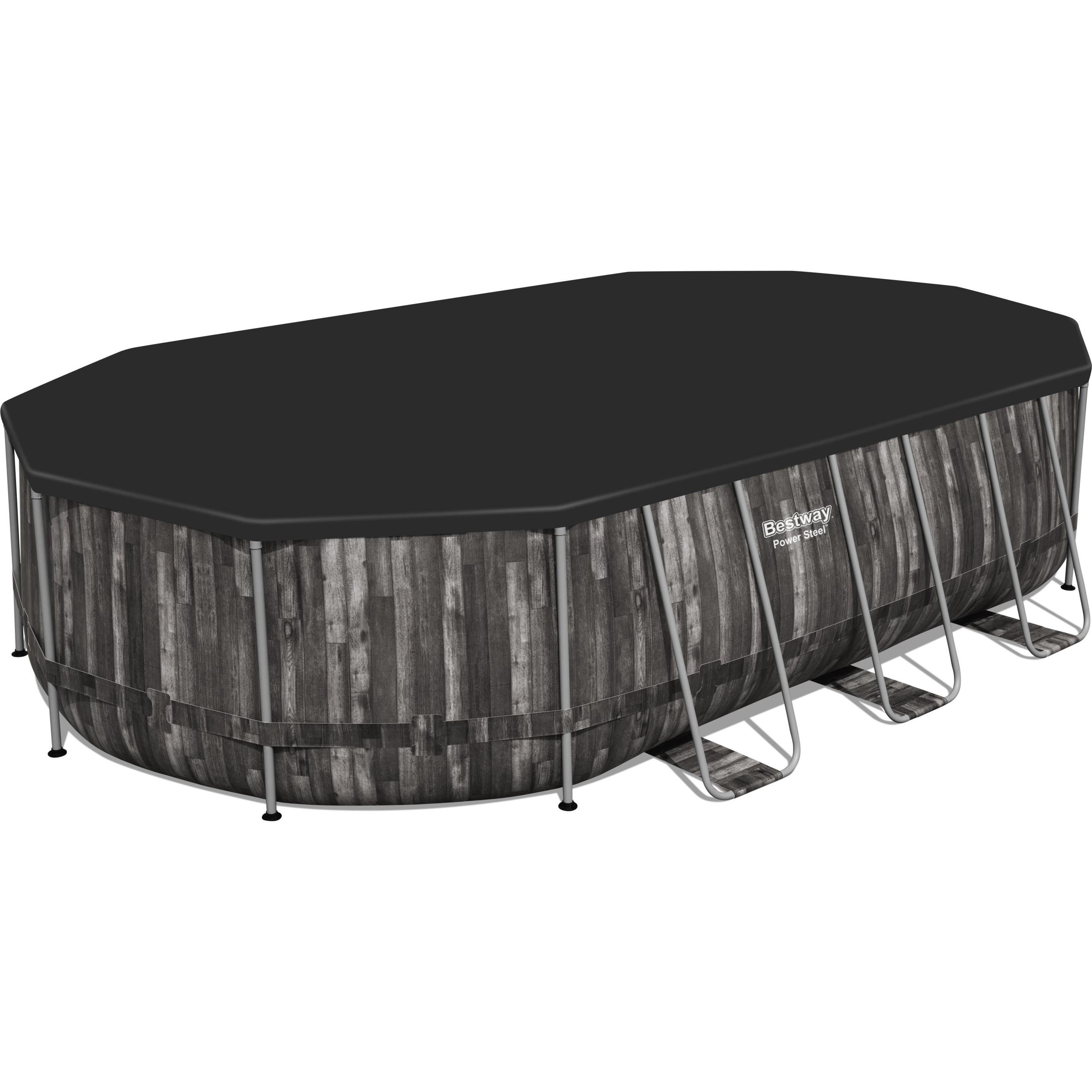 Bestway, Pool, Power Steel Swimmingpool-Set Oval 488x305x107 cm (488 x 305 x 107 cm)