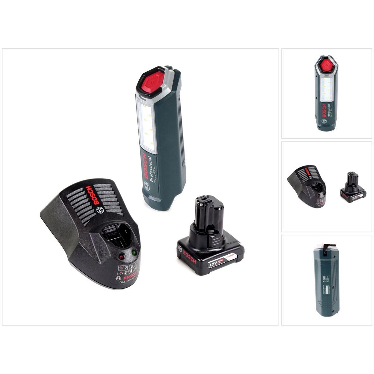 Bosch Professional, Arbeitsleuchte, GLI 12V-300 Akku Lampe + 1x GBA 12V 6,0 Ah Akku + GAL 1230 Ladegerät (300 lm)