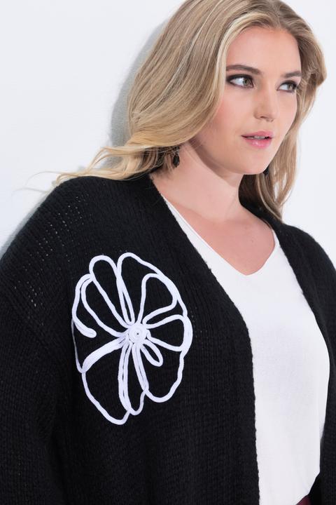 Produktbild Miamoda Long-Strickjacke, Straight Fit, Blumen-Stickereien (58)