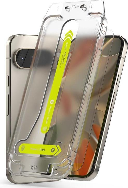 Actual product image Ringke Screen Protector for Pixel 9/9 Pro EASY SLIDE TEMPERED GLASS 2 pack, w installation Jig (2 Piece, Google Pixel 9)