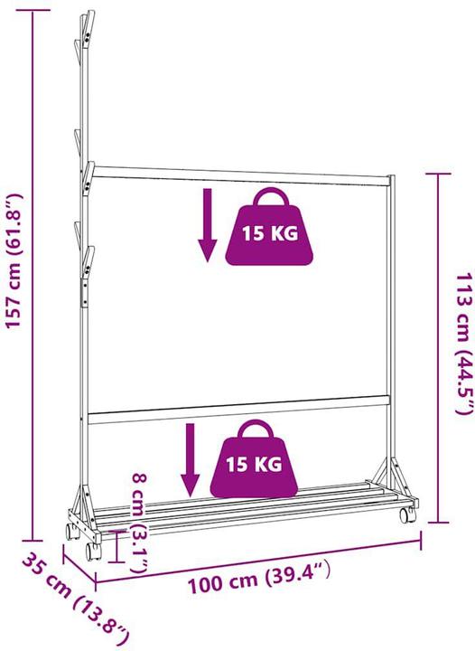 Actual product image vidaXL Kleiderständer mit Haken und Rollen 100x35x157 cm Bambus