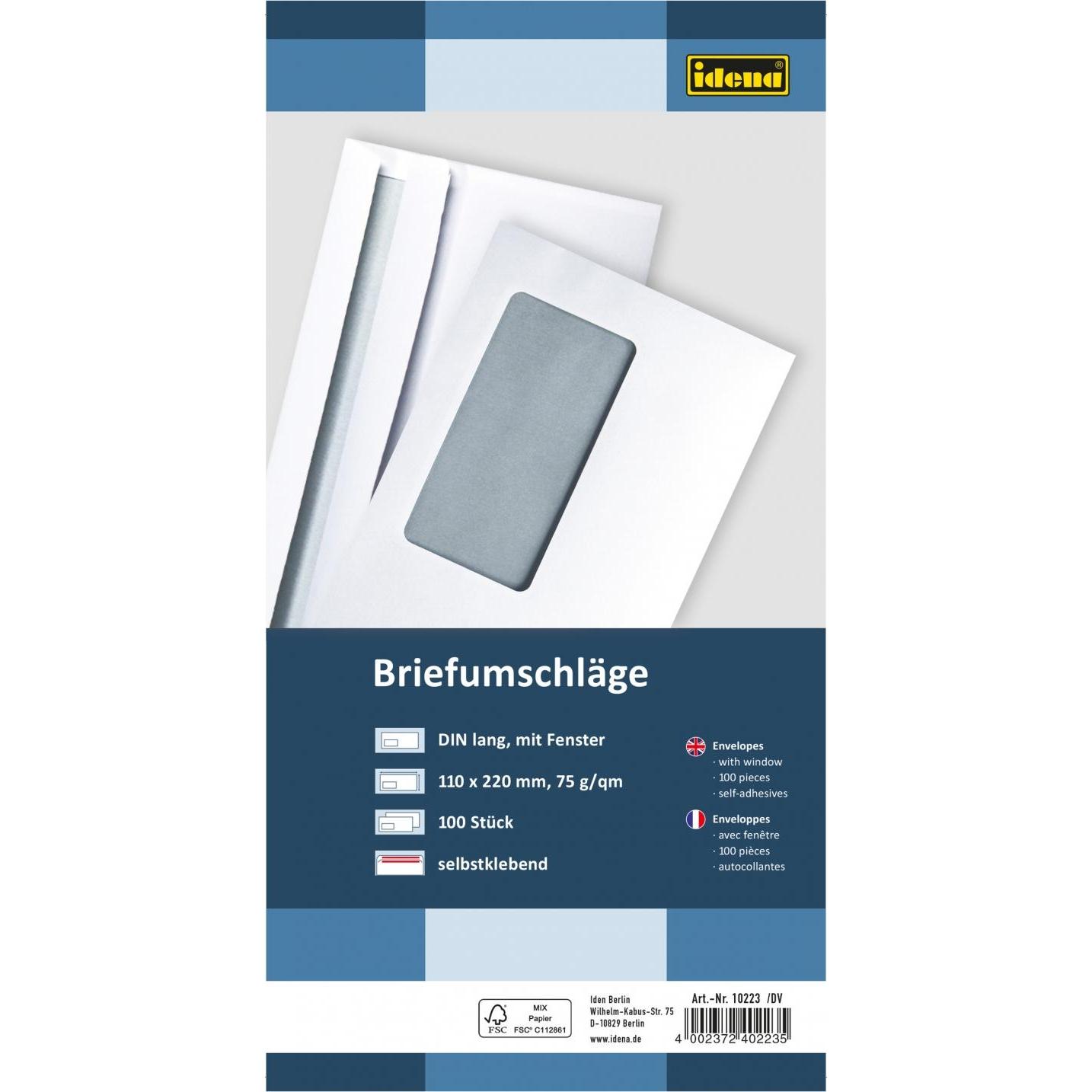 Thumbnail - Idena, Briefumschlag, BU DL weiss 75g 100er sk m.F. FSC-Mix (DIN lang (11 x 22 cm), 100 x)