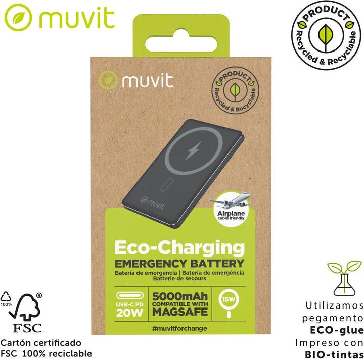 Immagine prodotto Muvit Powerbank for Change Schwarz Aluminium 5000 mAh (5000 mAh, 15 W)