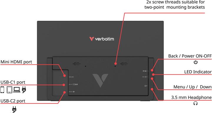 Image du produit Verbatim Portable 15.6 FHD Monitor LIGHT (1920 x 1080 pixels, 15.60")